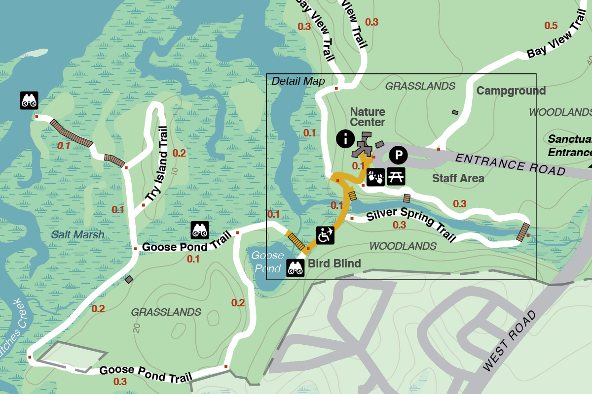 Zoomed in view of Wellfleet Bay Trail map
