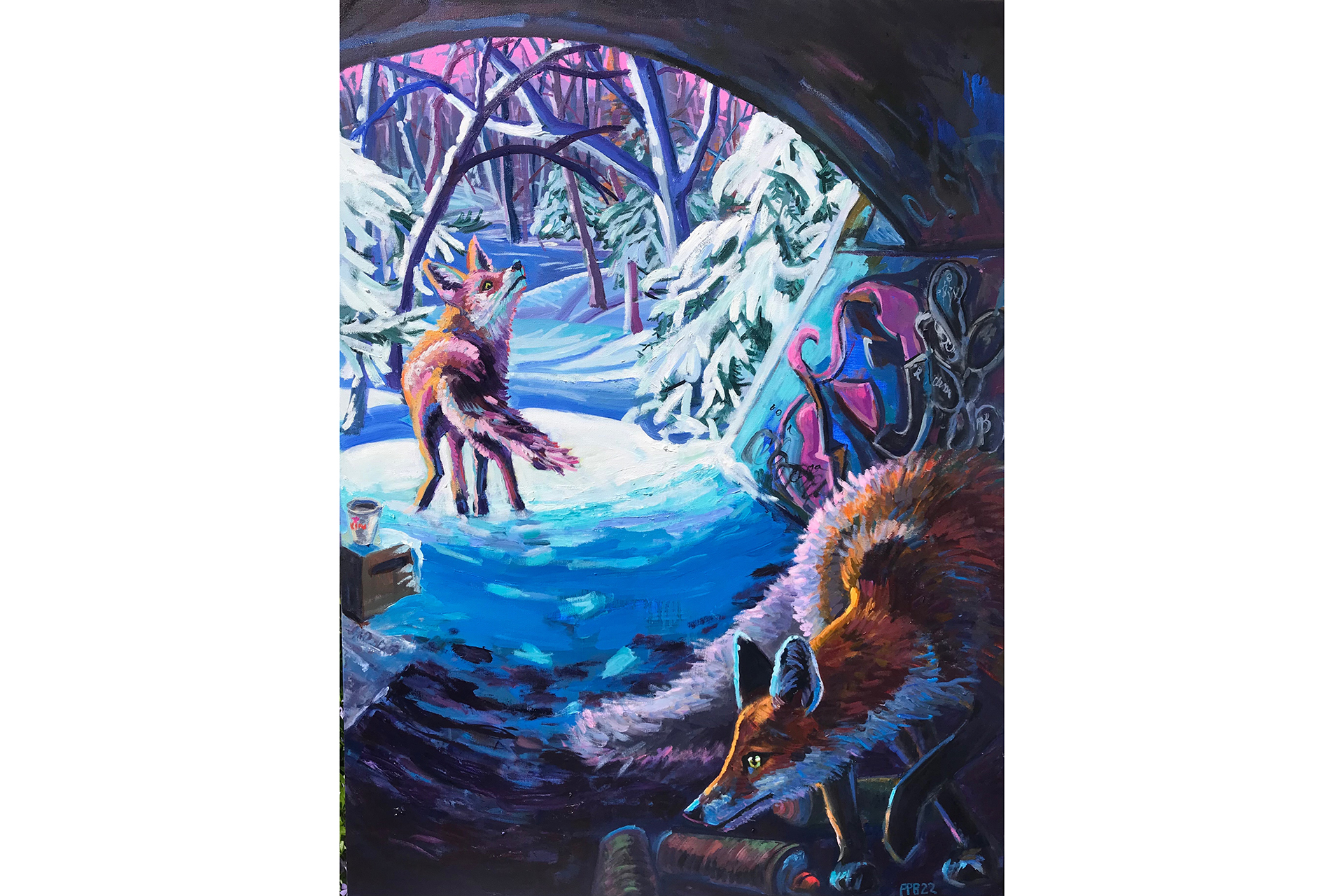 Fox and Train Bridge by Paula Pitman Brown