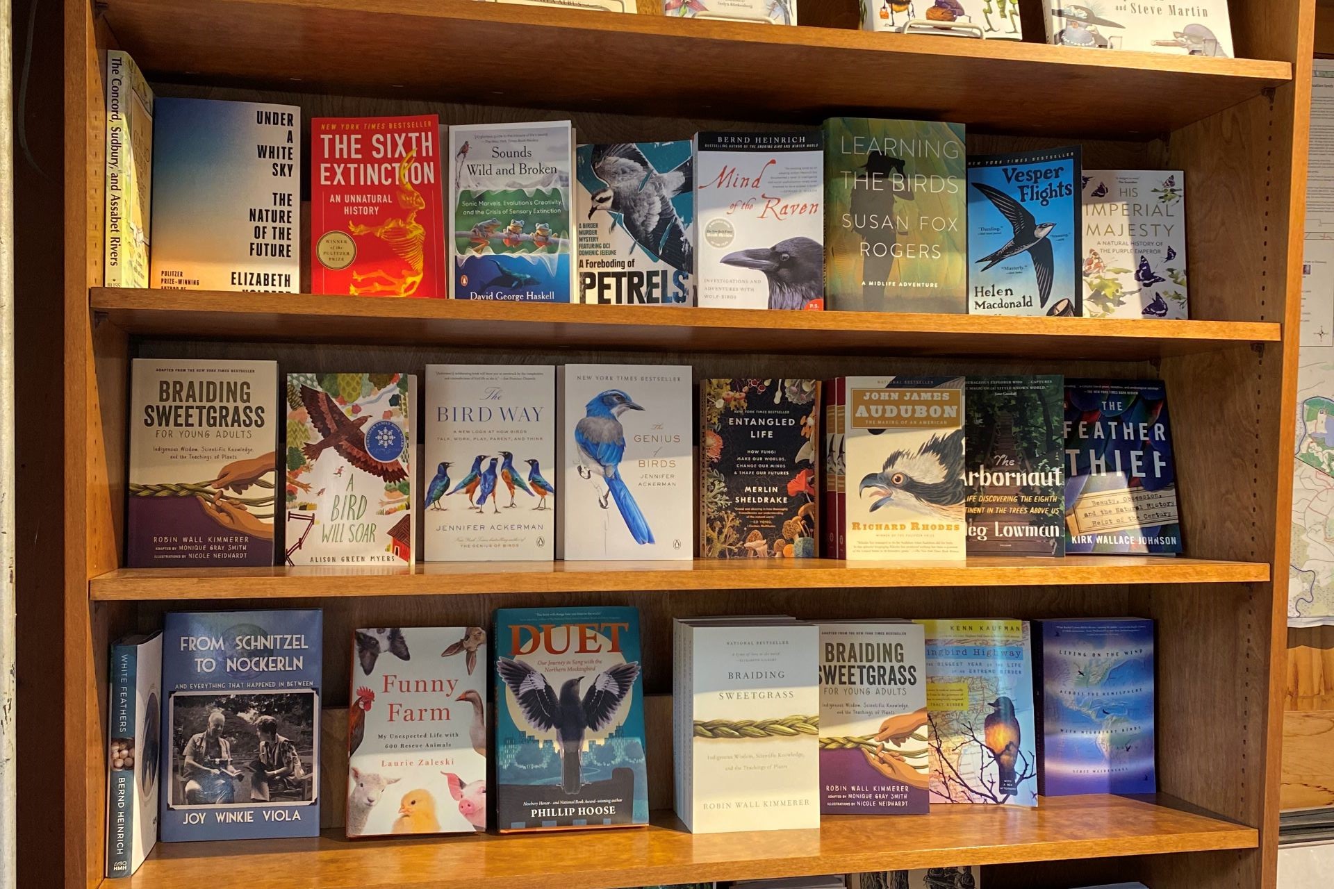 bookshelf filled with nature books