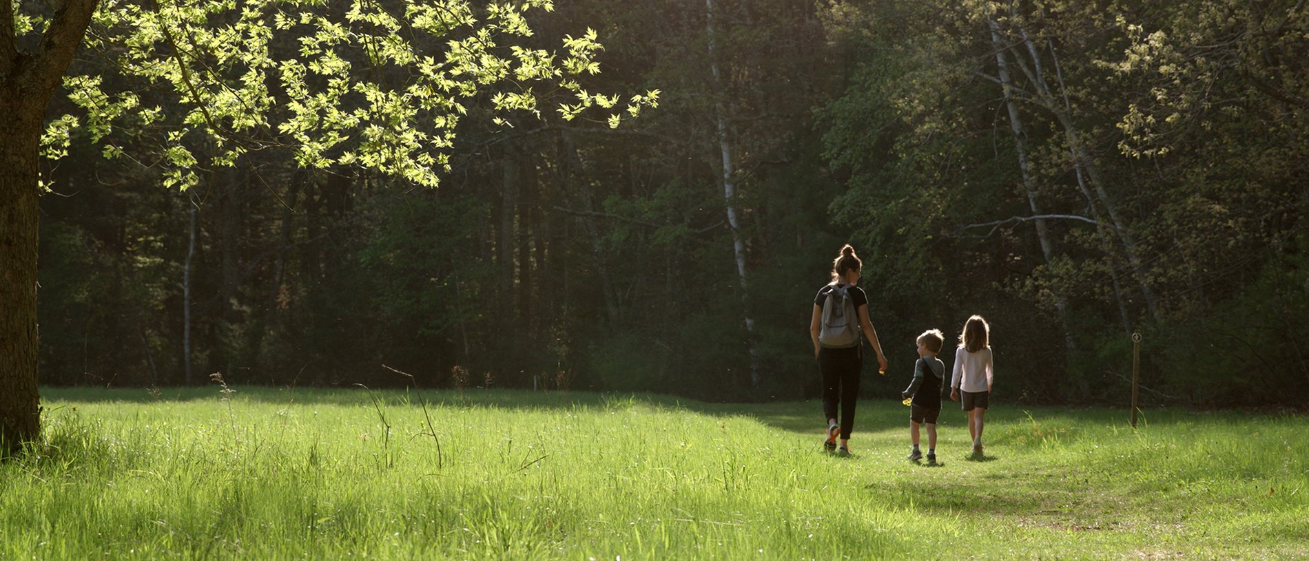 Mother and Kids on a Trail at Brewster's Woods