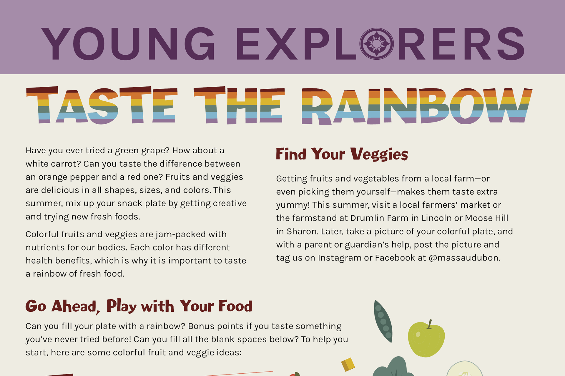 A screenshot of the "Young Explorers" activity page, Taste the Rainbow