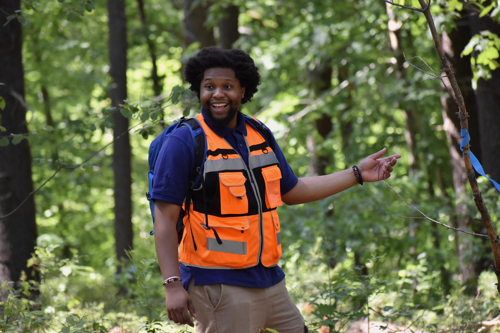 Jovan Bryan doing work in the woods as the EFP Land Conservation fellow.