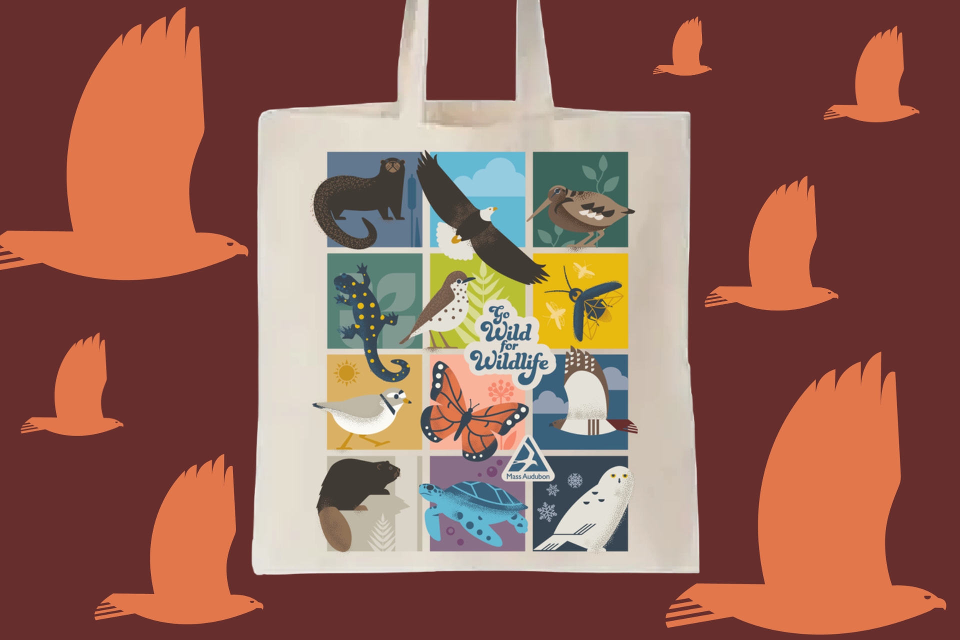 Tote bag with hawks