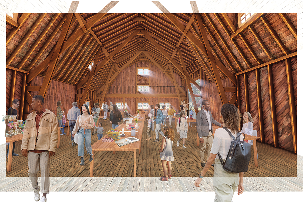 Rendering showing people inside the hayloft