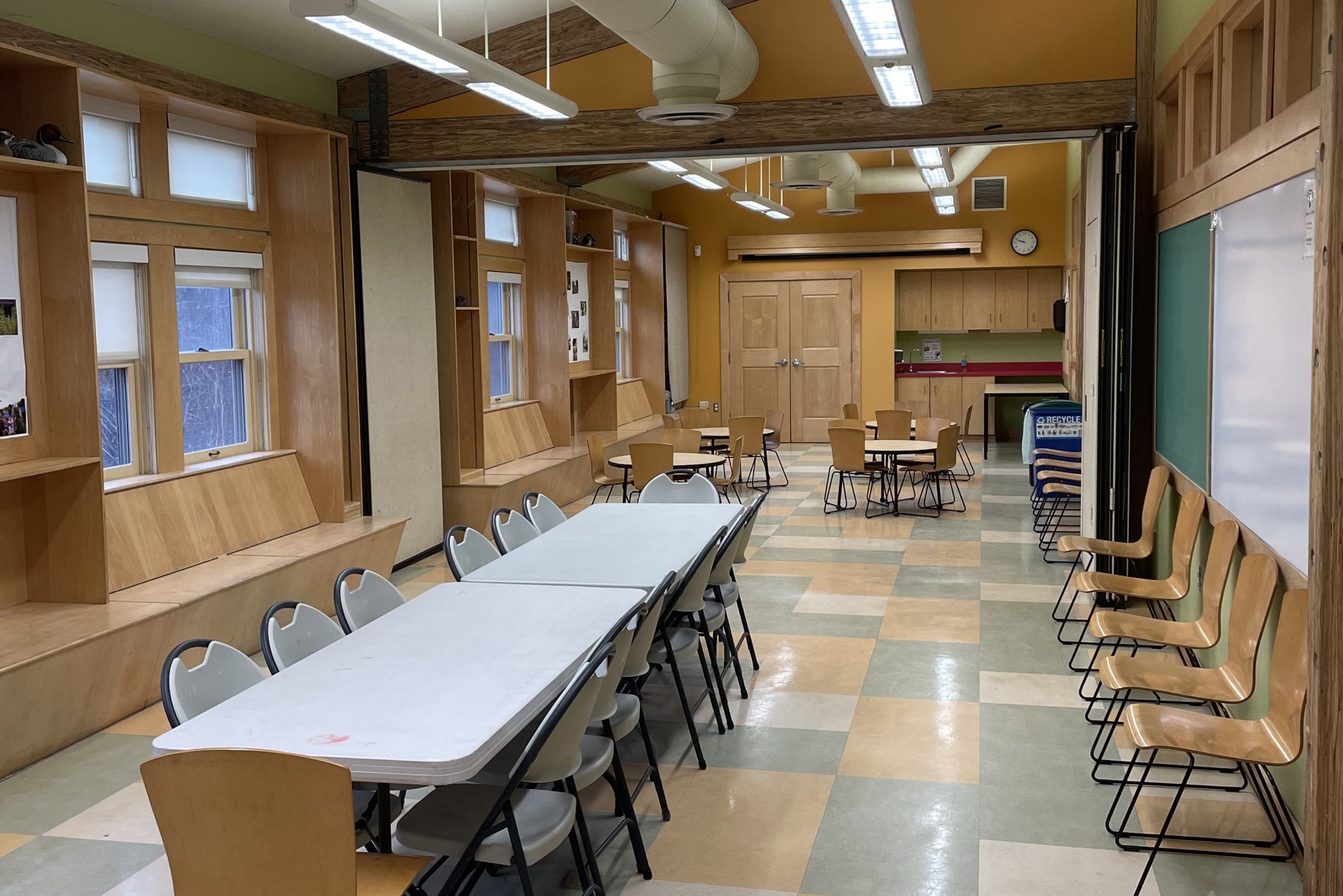 Long room with table and chairs