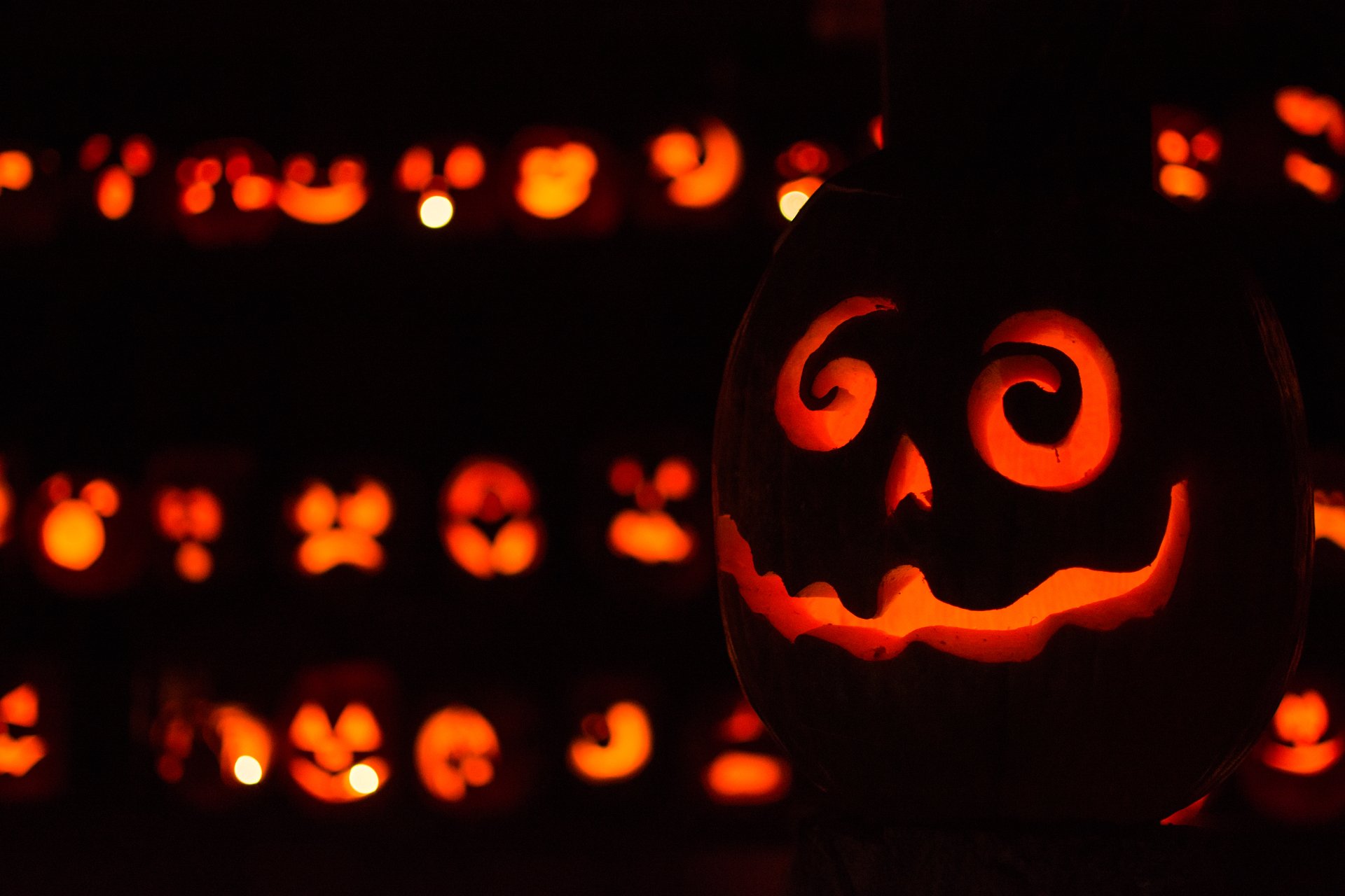 Pumpkin faces in the dark