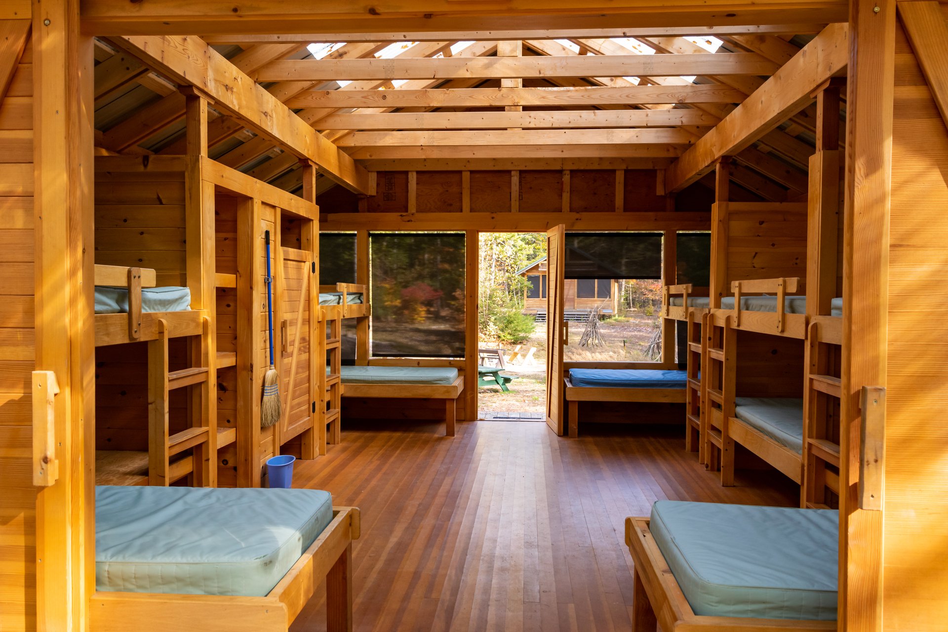 inside wooden tent - bunk beds