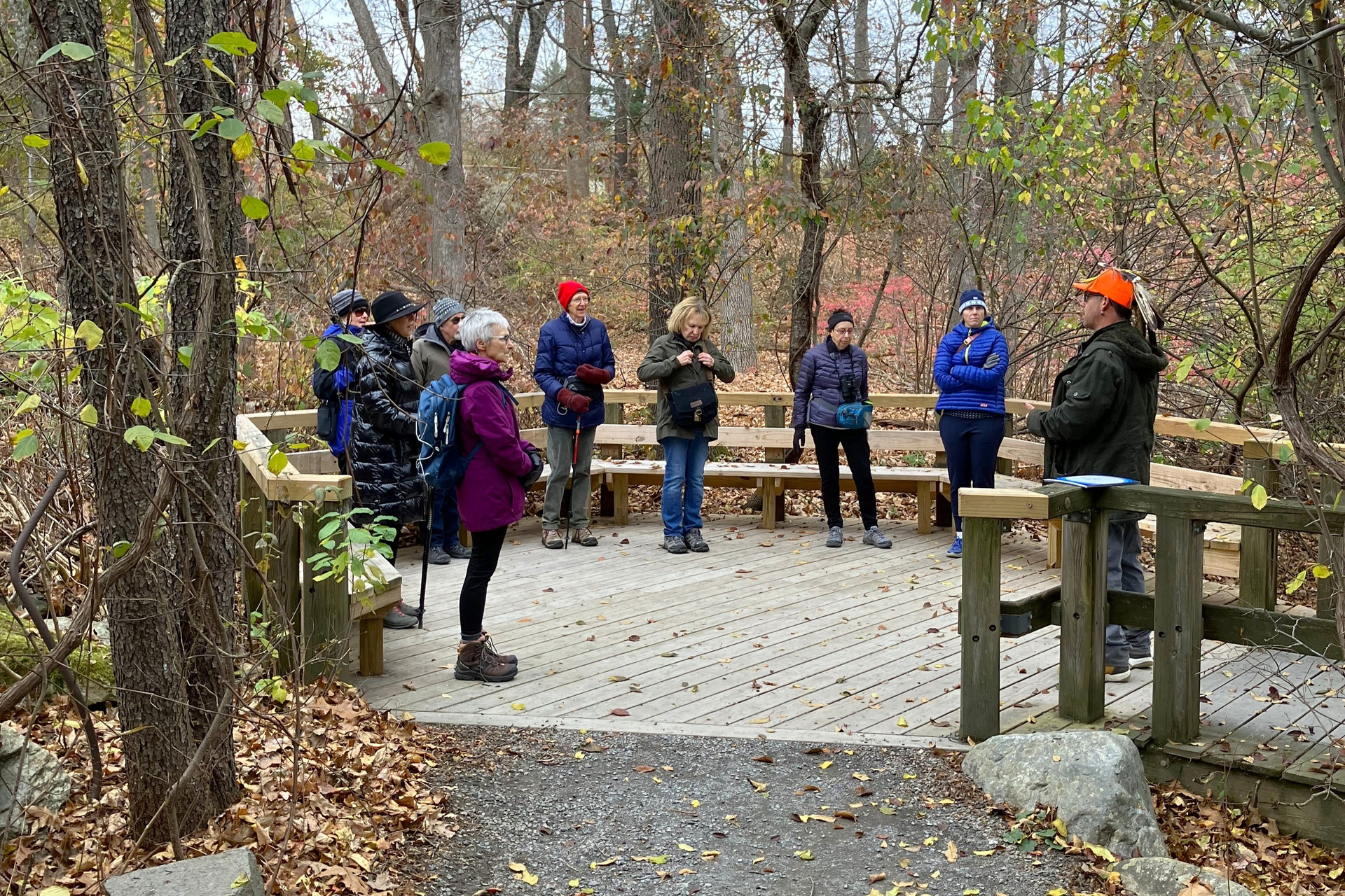 Waban Webquish leading a nature walk at Broadmoor in November