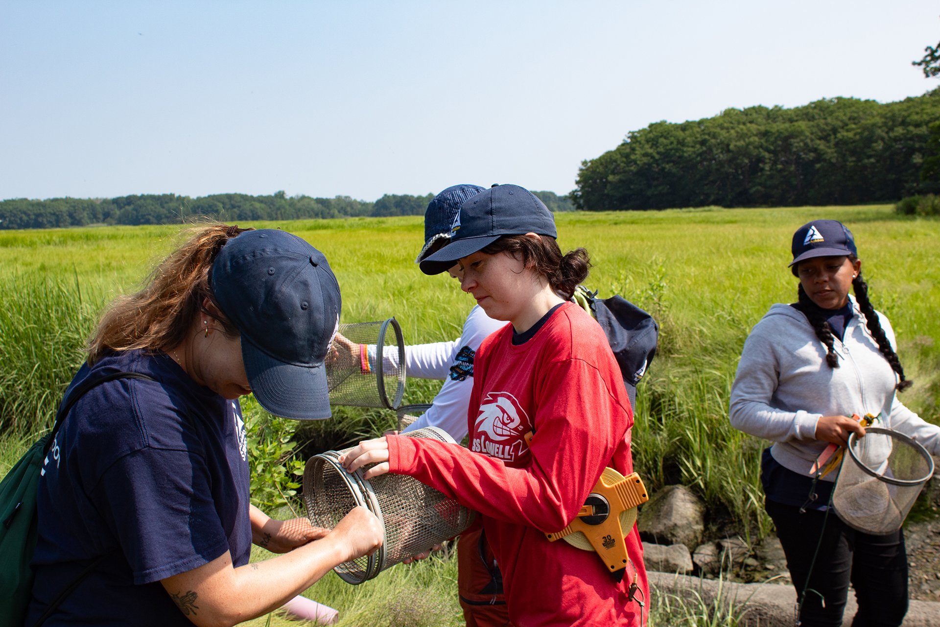 Young people working in a salt marsh