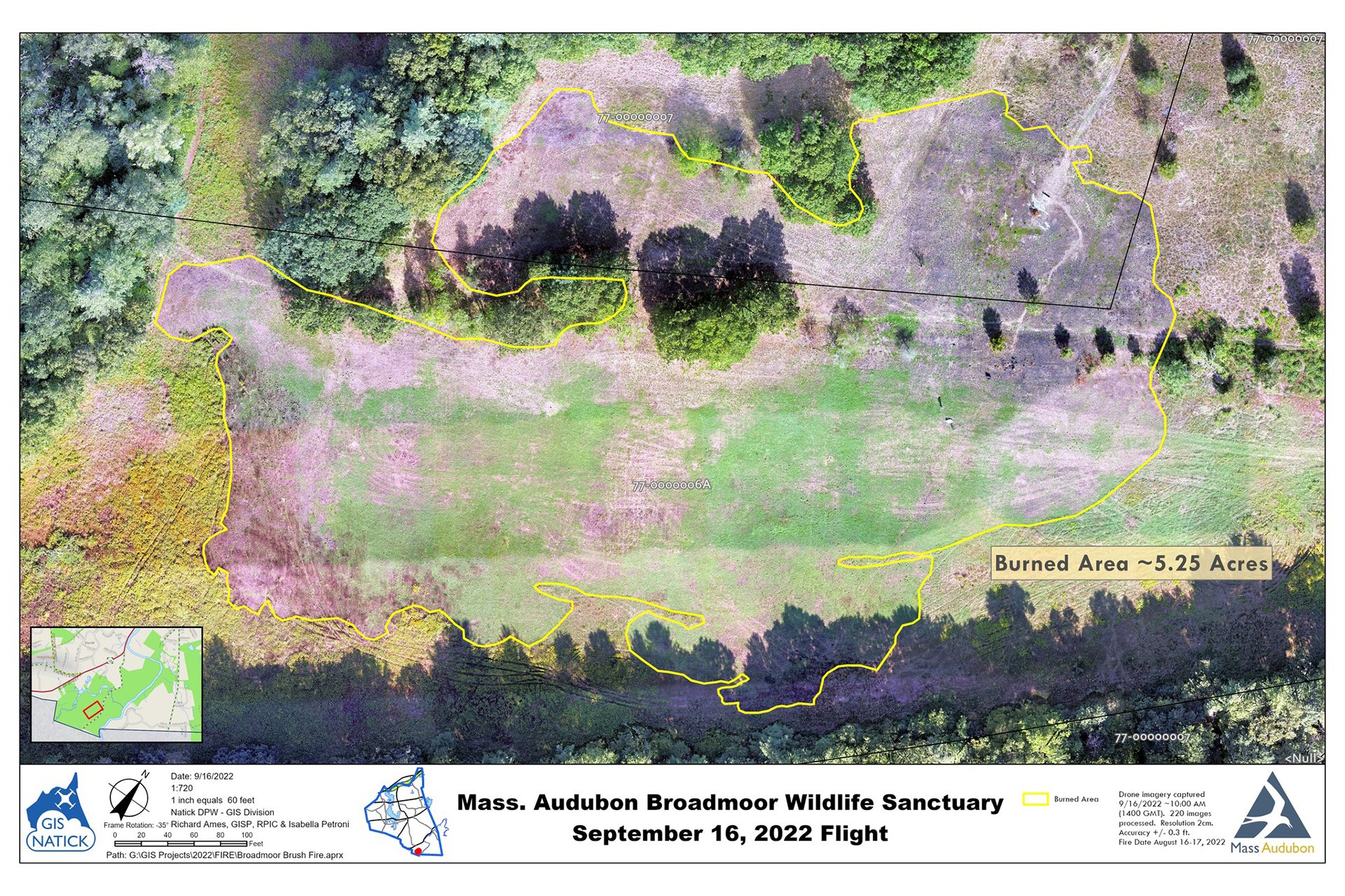 Aerial view of Broadmoor showing brush fire recovery as of September 16, 2022