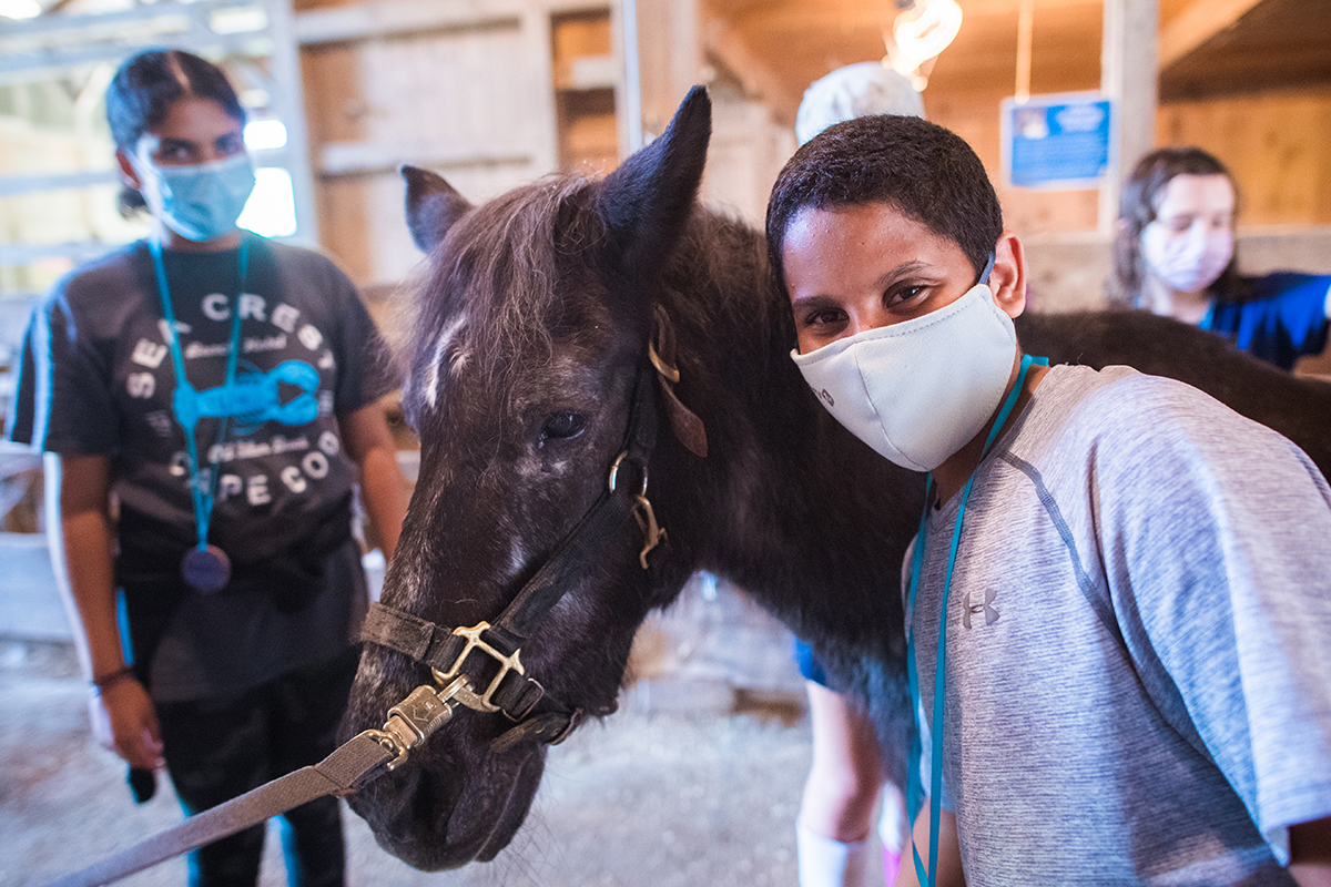 Midnight the Pony with Campers at Drumlin Farm