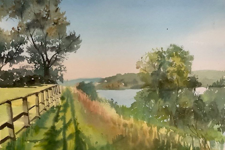 Watercolor painting of a field