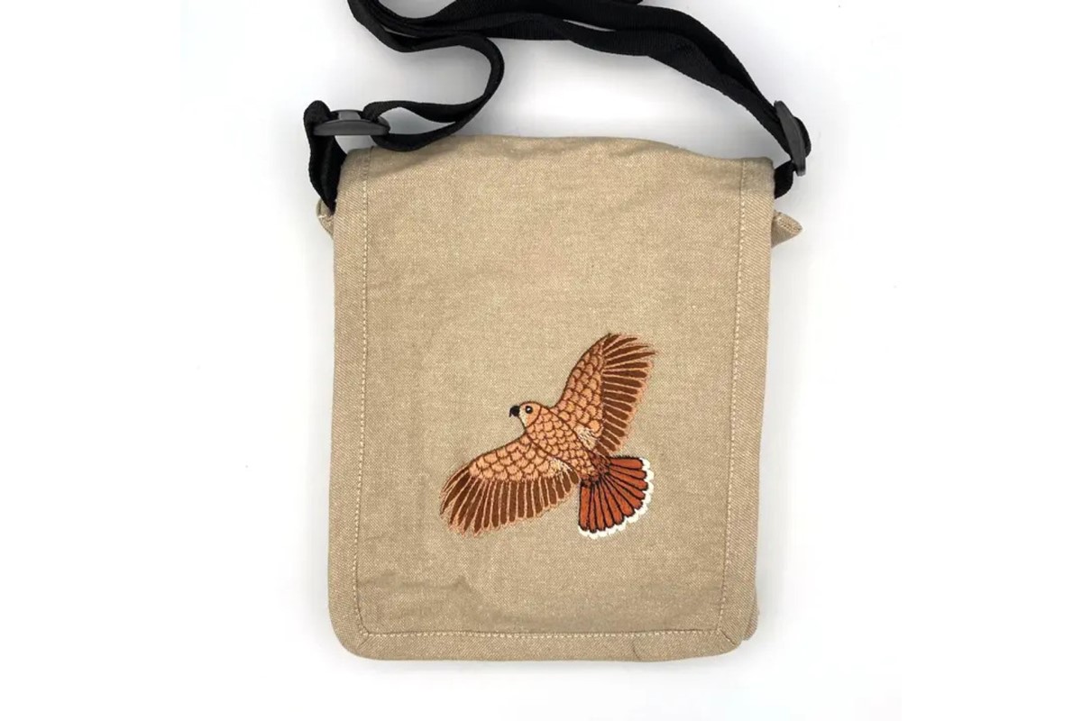 brown field bag with bird