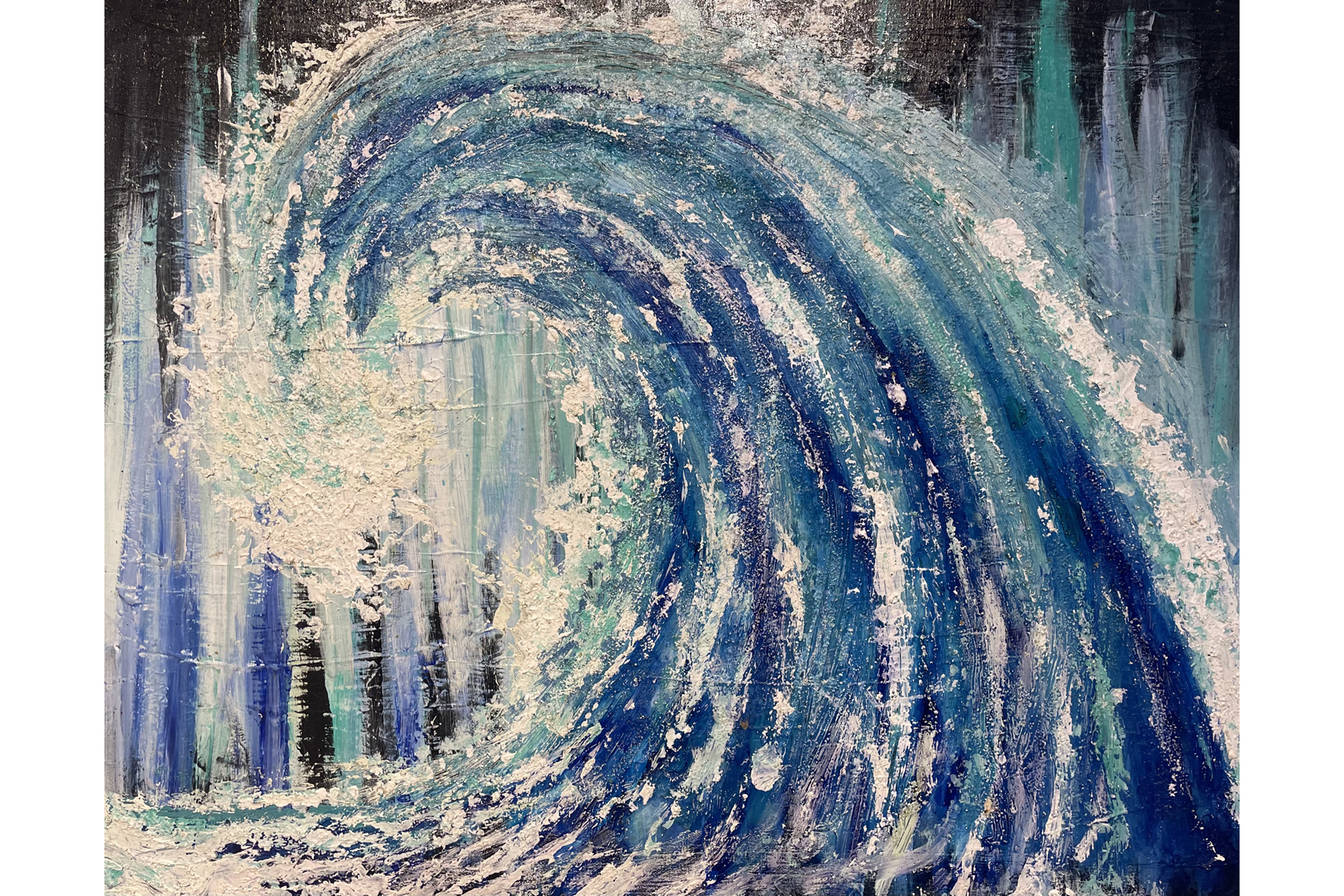 Abstract painting of a wave breaking