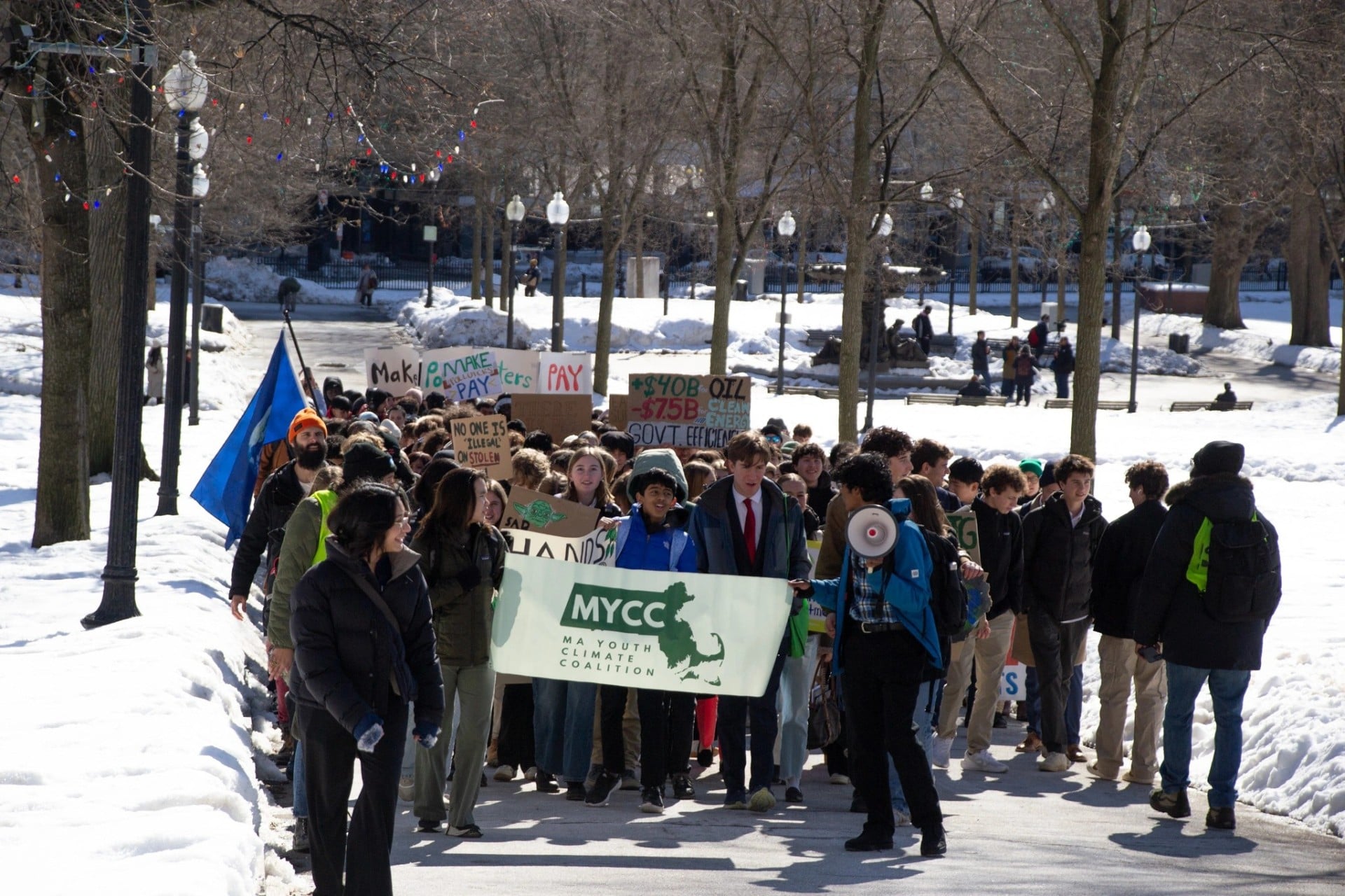 Group of young people marching