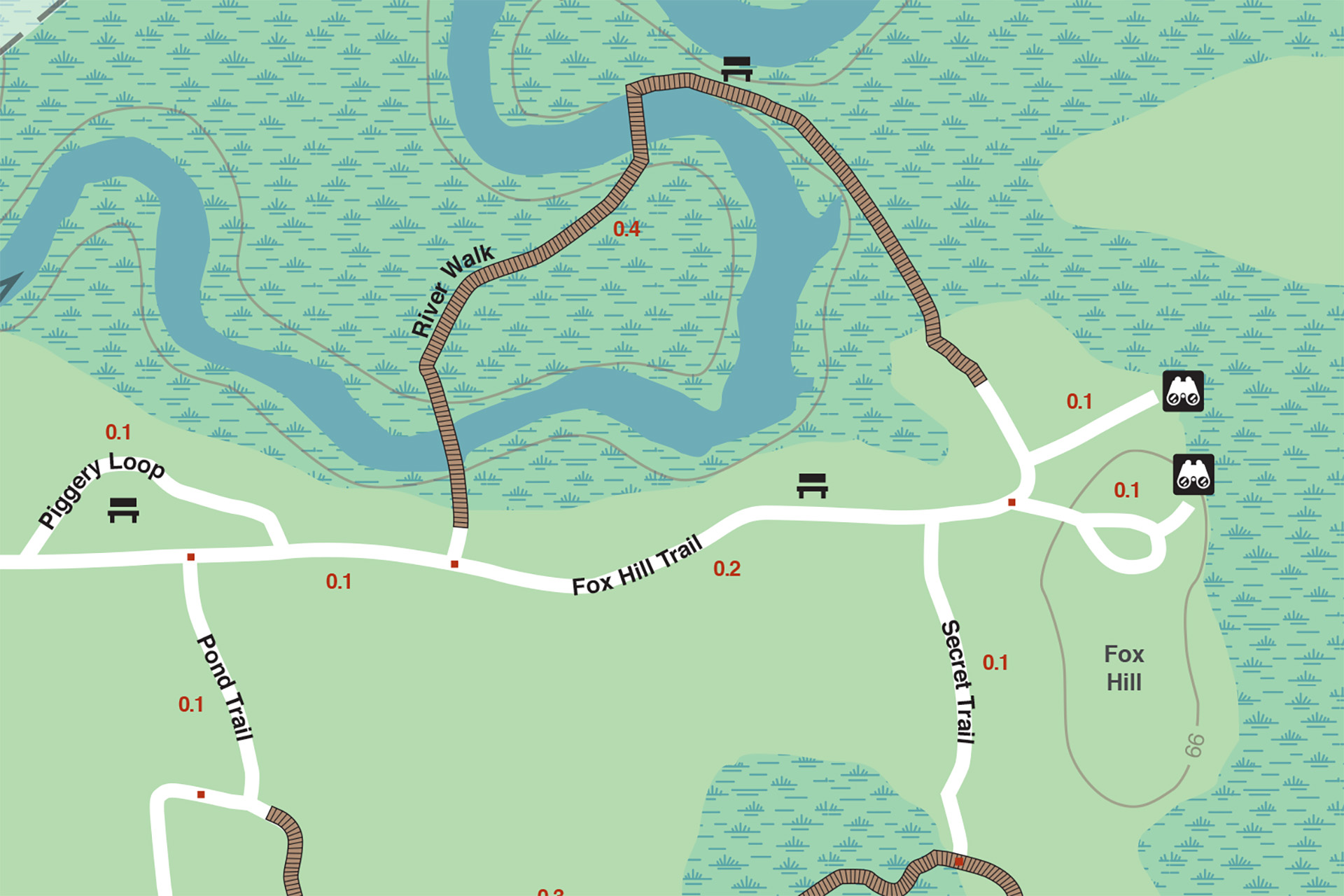 Daniel Webster Wildlife Sanctuary map highlighting trails and Fox Hill