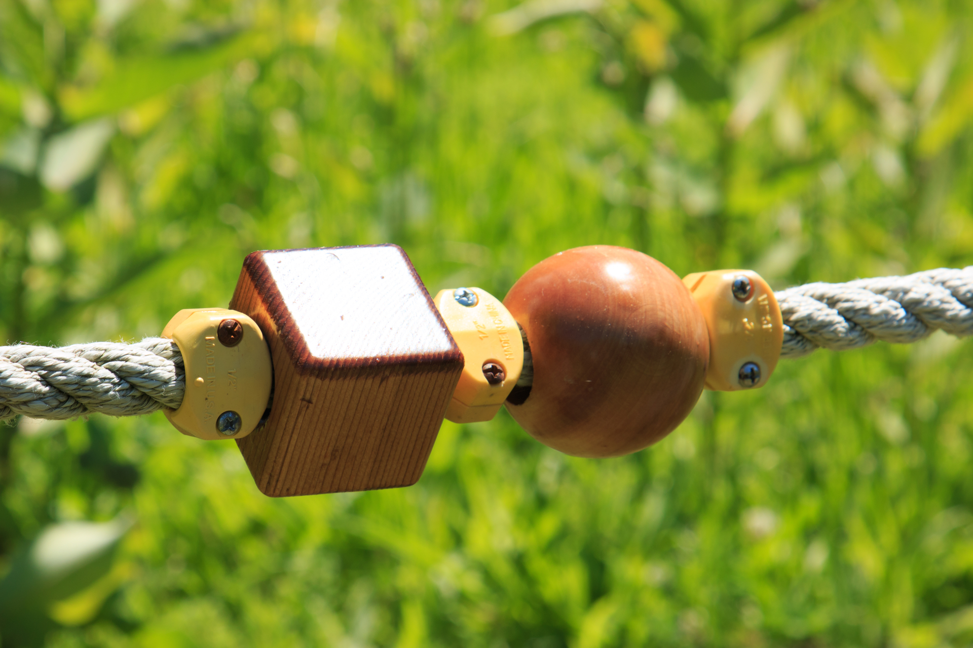 Closeup of tactile stop markers on a rope