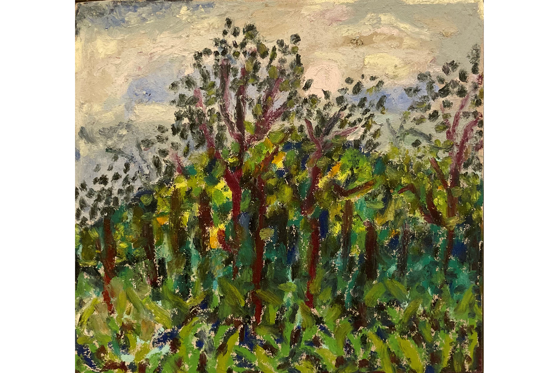 Painting of budding trees in spring