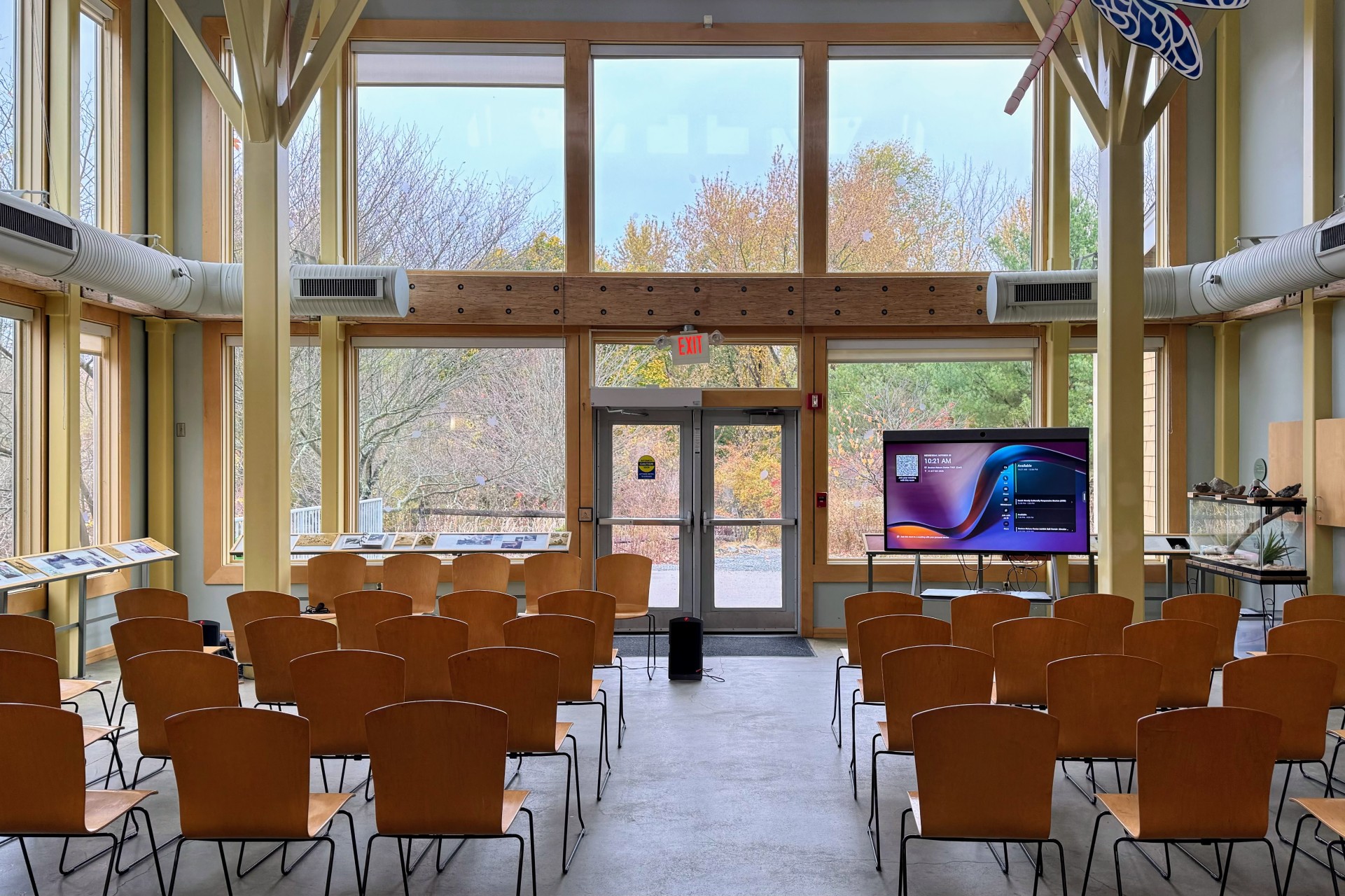 Exhibit hall with conference seats set up