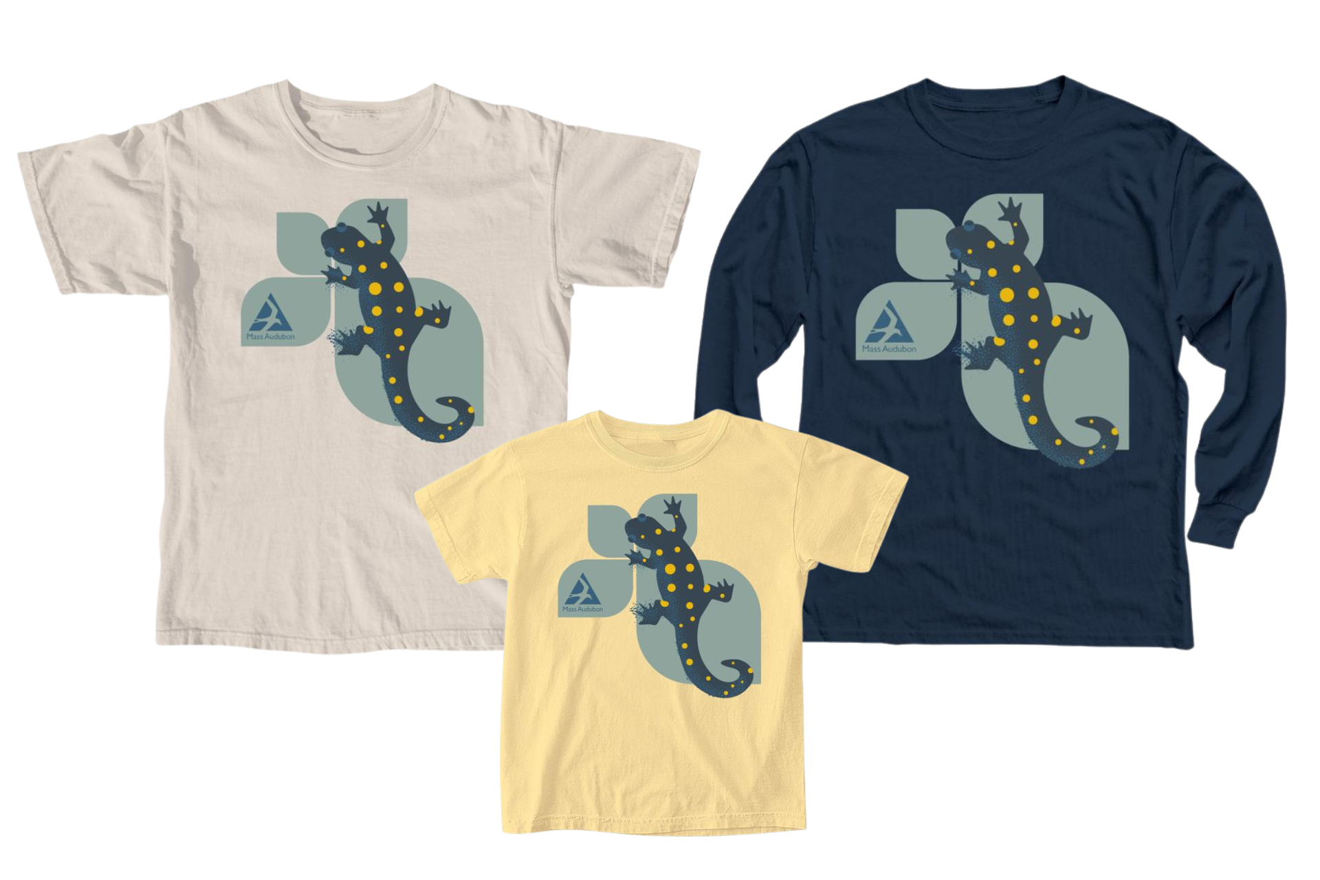 Three salamander design shirts