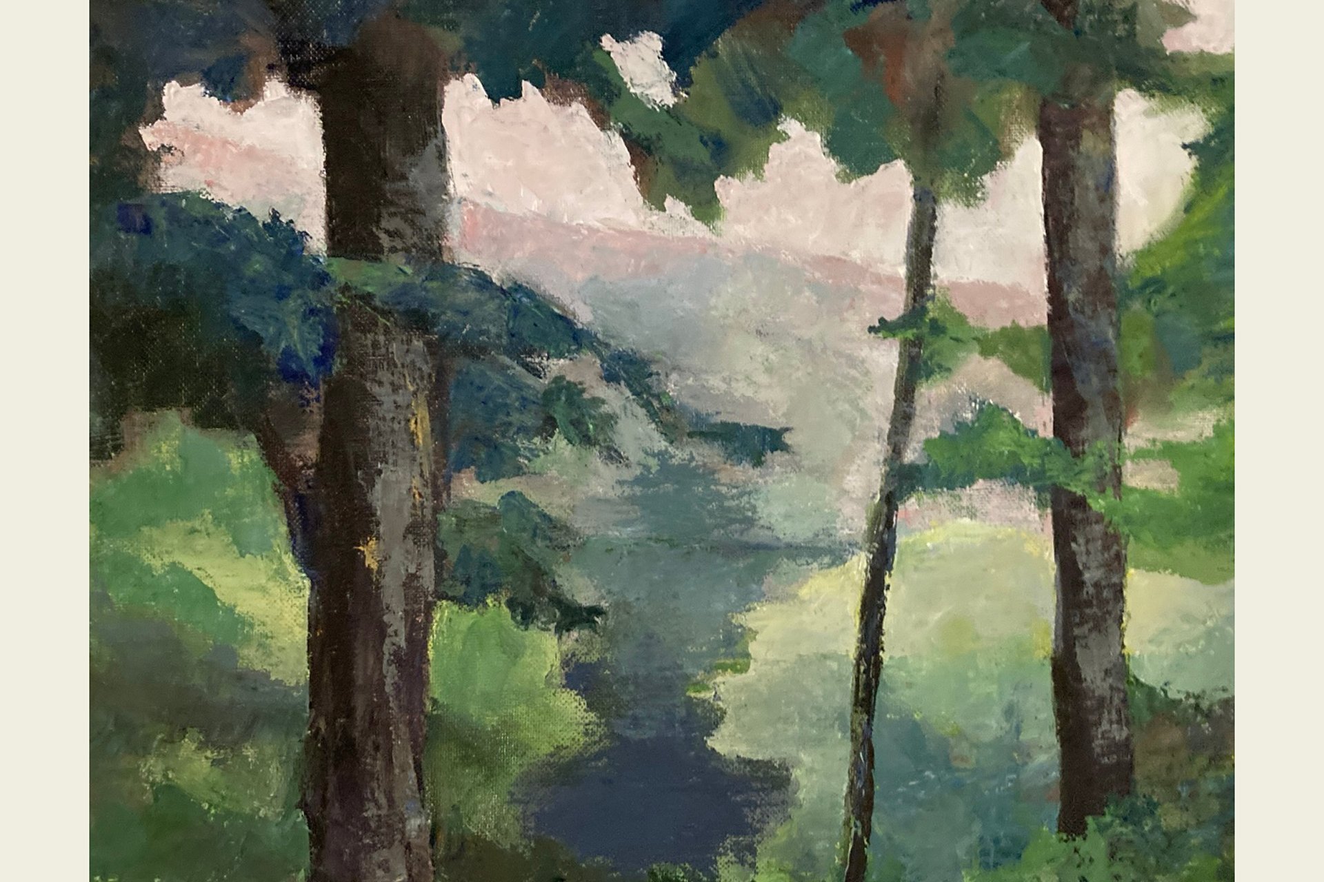 Painting of a forest of trees by Jeanette Atkinson