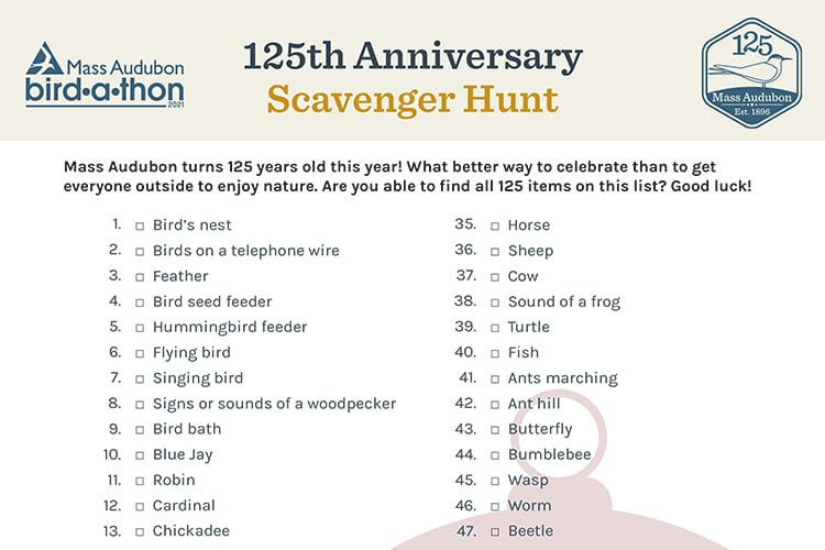 Bird-a-thon 125th Anniversary Scavenger Hunt card