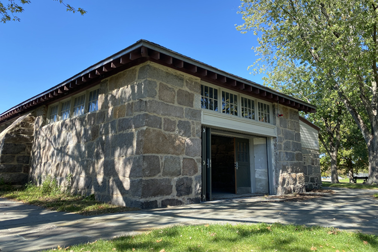 Historic stone Powder Magazine building at Magazine Beach Park in Cambridge