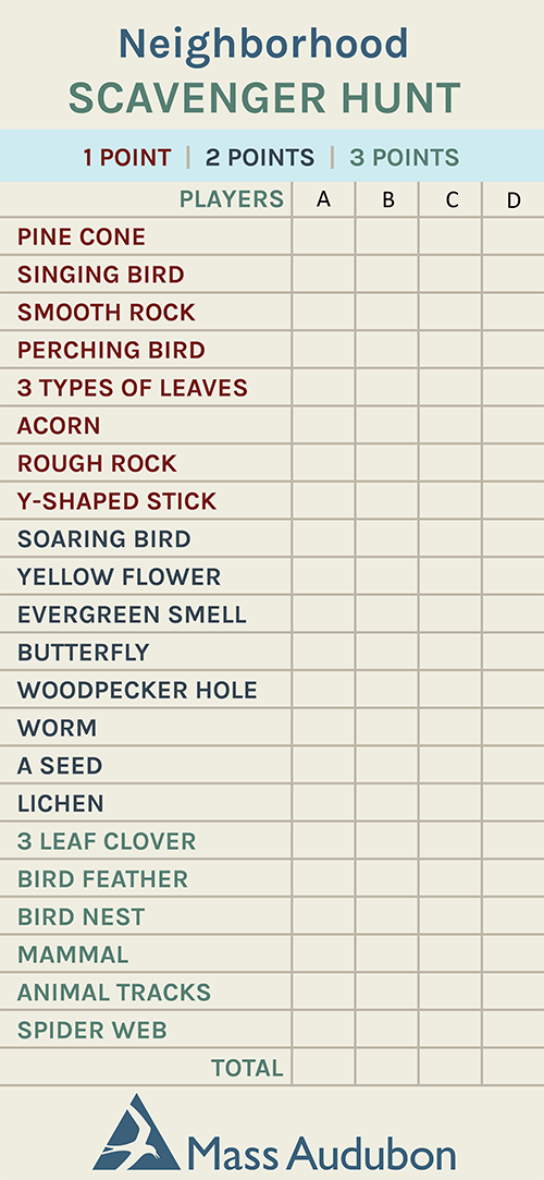 Neighborhood Scavenger Hunt Scorecard
