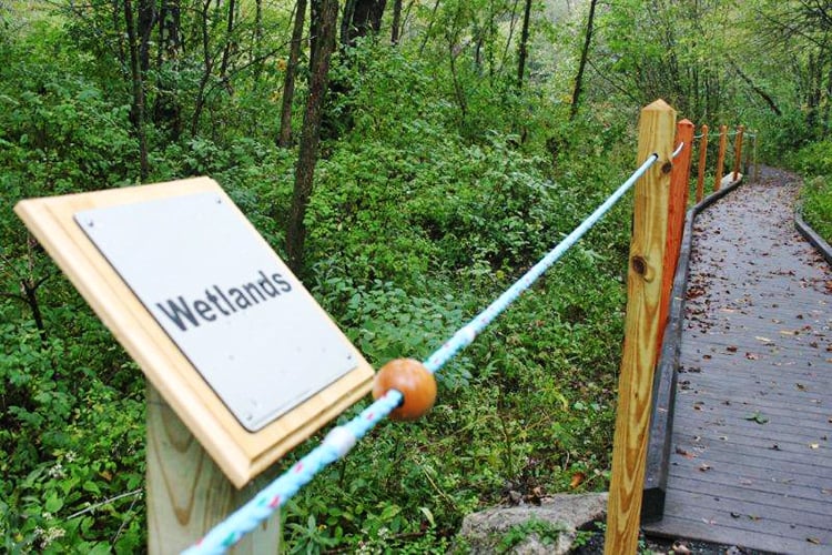 Section of the accessible Reflection Trail at Attleboro Springs Wildlife Sanctuary