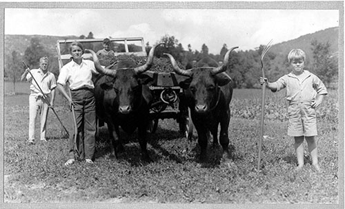 Crocker kids Rosemary and Bigelow working at Wachusett Meadow Farm in the early 1930’s